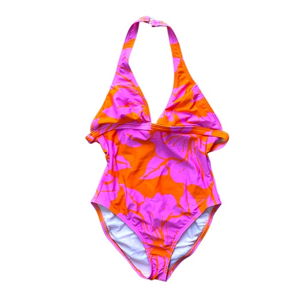 Speedo Swim Speedo Pink And Orange Floral Halter Open Back One